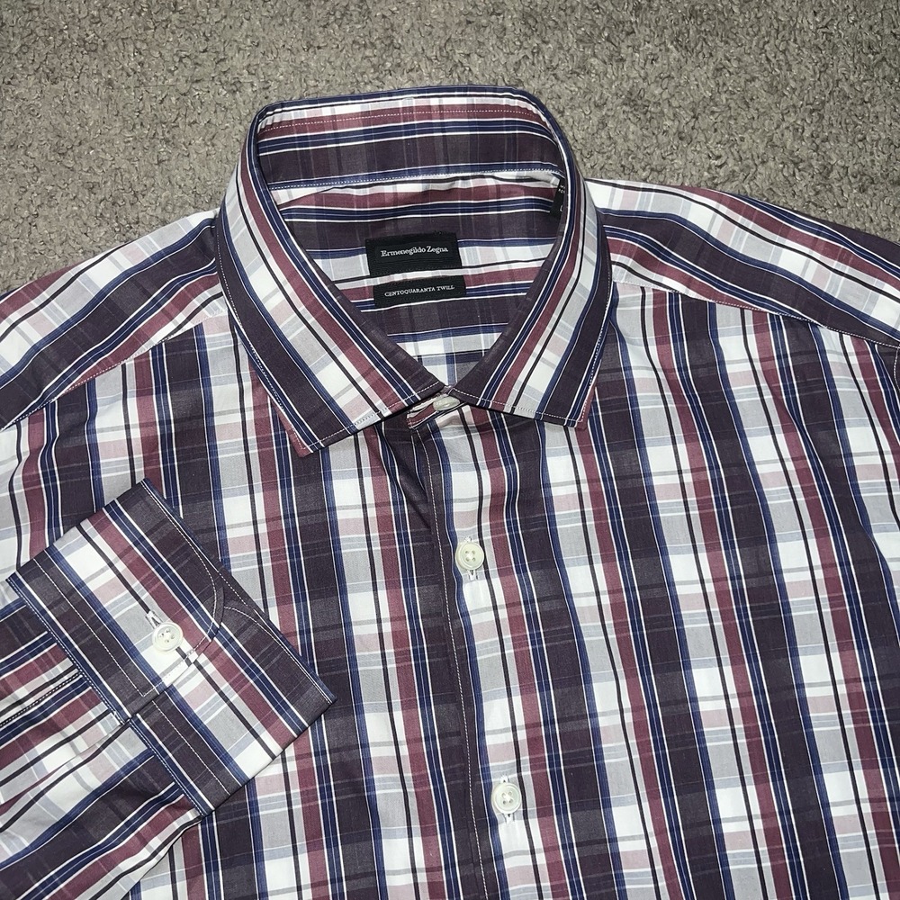 Ermenegildo Zegna Shirt Mens Large Plaid Long Sleeve Button Front New $450